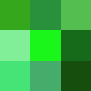 A set of 9 squares in a 3x3 grid with different shades of green